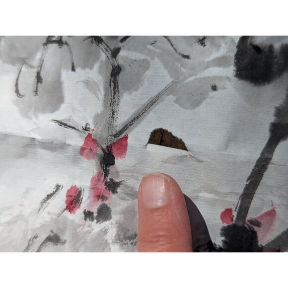 Vintage Japanese ink drawing Cherry blossom and butterflies on rice paper, - Picture 5 of 10